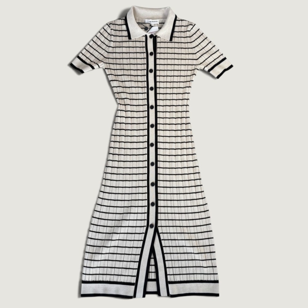 Lucky Brand Ribbed Midi Dress Womens M Tan Black NWT Knit